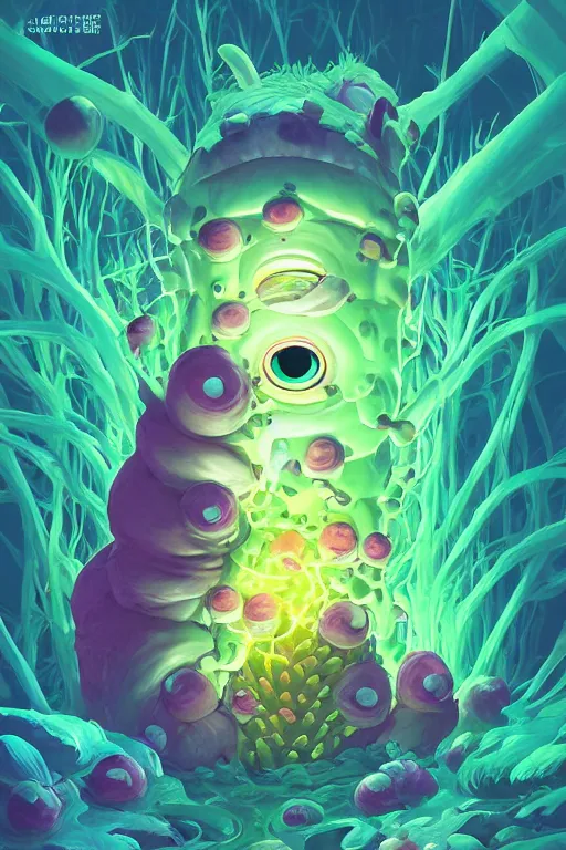 Image similar to roots cactus sushi cristal smurf ghost creature animal sushi cristal very big eye roots cactus elemental flush of force nature micro world fluo fishscale, behance hd by jesper ejsing, by rhads, makoto shinkai and lois van baarle, ilya kuvshinov, rossdraws radiating a glowing aura global illumination ray tracing hdr