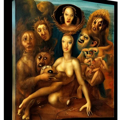 Image similar to terrifying surrealist monster portrait renaissance painting