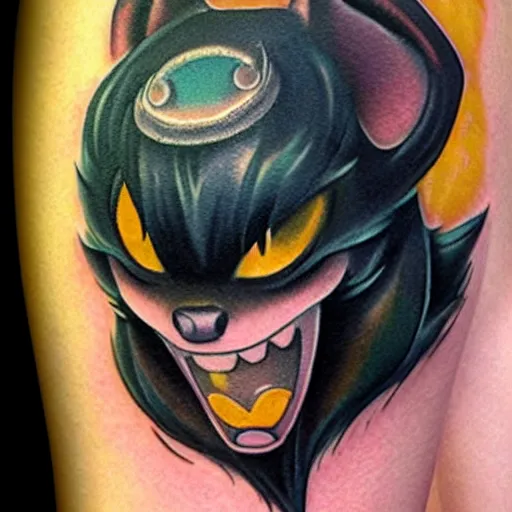 Prompt: black tattoo based on the game Klonoa, realistic, full tattoo, black, highly detailed photo