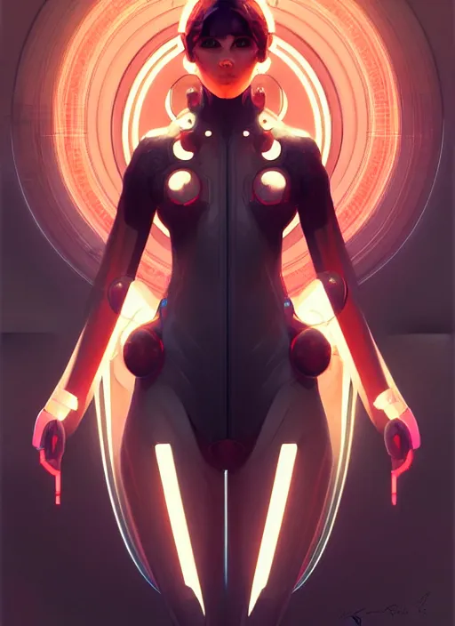 Image similar to symmetry!! portrait of love, tech wear, scifi, glowing lights!! intricate elegant, highly detailed, digital painting, artstation, concept art, smooth, sharp focus, illustration, art by artgerm and greg rutkowski and alphonse mucha