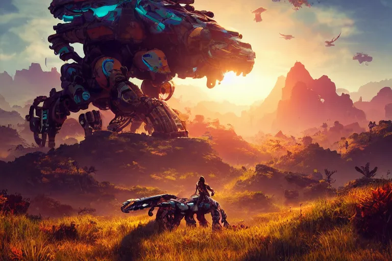 Image similar to shell - walker machine mecanical creature robot of horizon forbidden west horizon zero dawn radiating a glowing aura global illumination ray tracing hdr fanart arstation by ian pesty and alena aenami artworks in 4 k