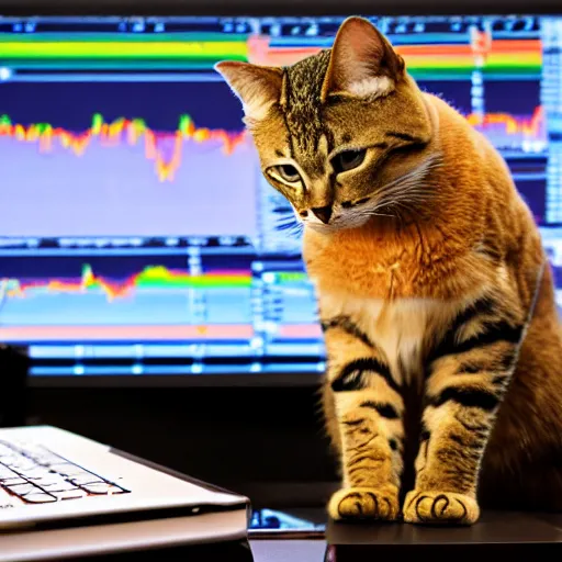 Image similar to photo of anthropomorphic cat trading stocks