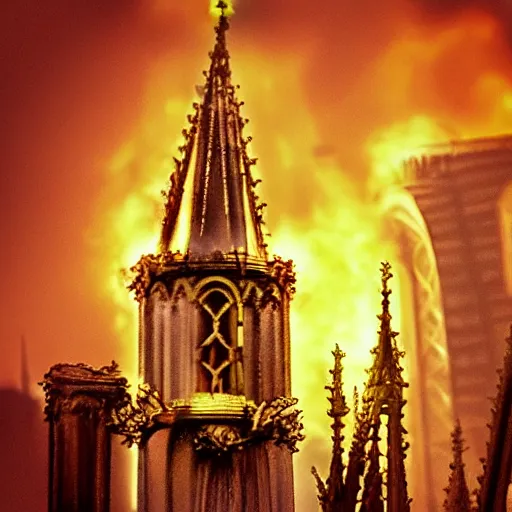 Image similar to “minions laughing as the Notre dame burns behind them, 4k, digital art, award winning”