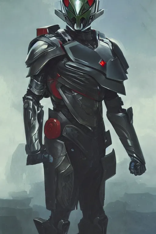 Prompt: portrait of a kamen rider rx with japanese armor and helmet, art by greg rutkowski, matte painting, trending on artstation