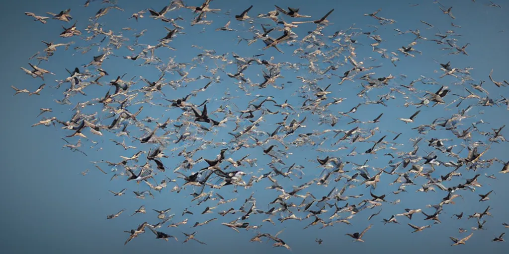 Image similar to a product picture of hundreds of birds flying, photographic filter, unreal engine 5, realistic, hyperdetailed, 8 k, cinematic, volumetric lighting, very realistic effect, hd, hdr, 4 k, sharp focus, octane render, ultra detailed, high resolution, trending on artstation in the style of albert dros glowing rich colors powerful imagery