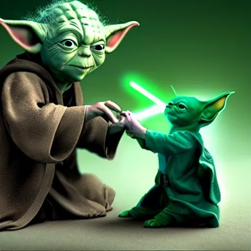 Image similar to Jedi master yoda playing with a kitten 8k