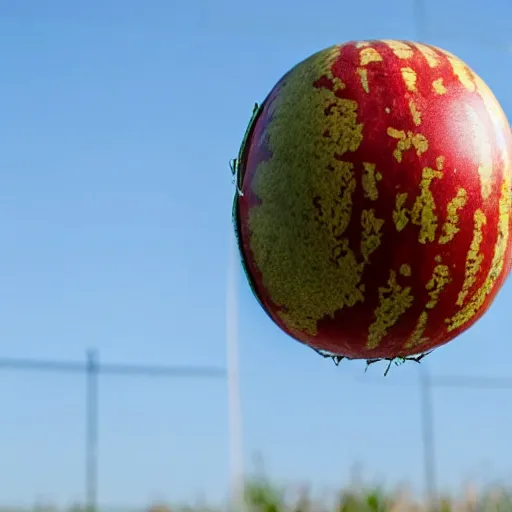 Prompt: a water melon hitting a stop sign