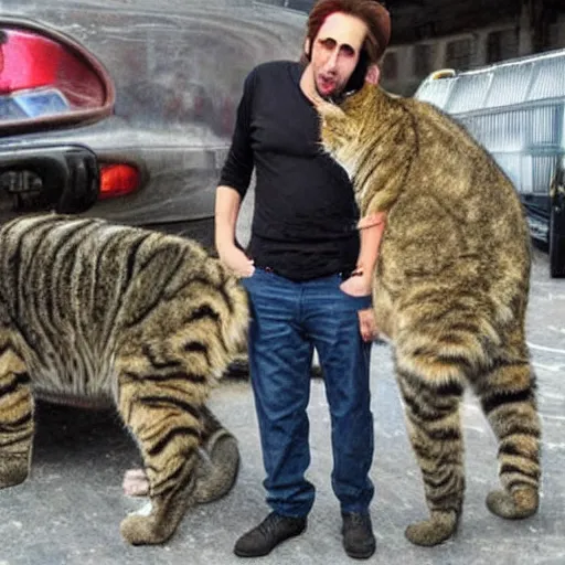 Image similar to nicolas cage is a huge cat with huge nicolas cage kittens