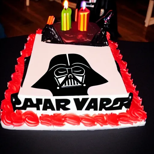 Prompt: birthday party photos of darth vader