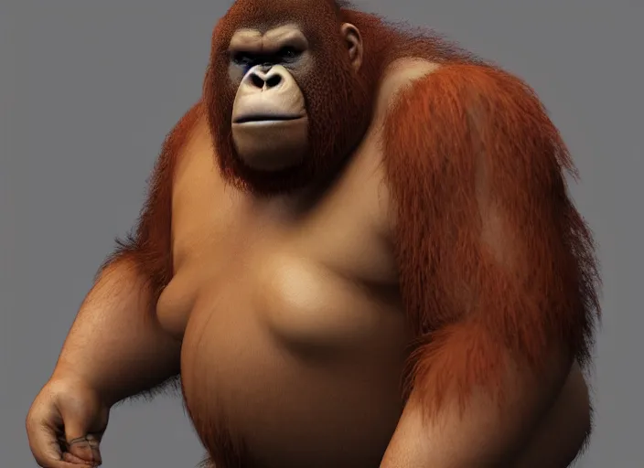 Image similar to extremely intimidating angry tough looking sumo wrestler orangutan. japanese warrior character, scary, gruffness, interesting 3 d character concept by square enix, in the style of league of legends, hyper detailed, cinematic, final fantasy, character concept, ray tracing, fur details, portly, maya, c 4 d, artstation