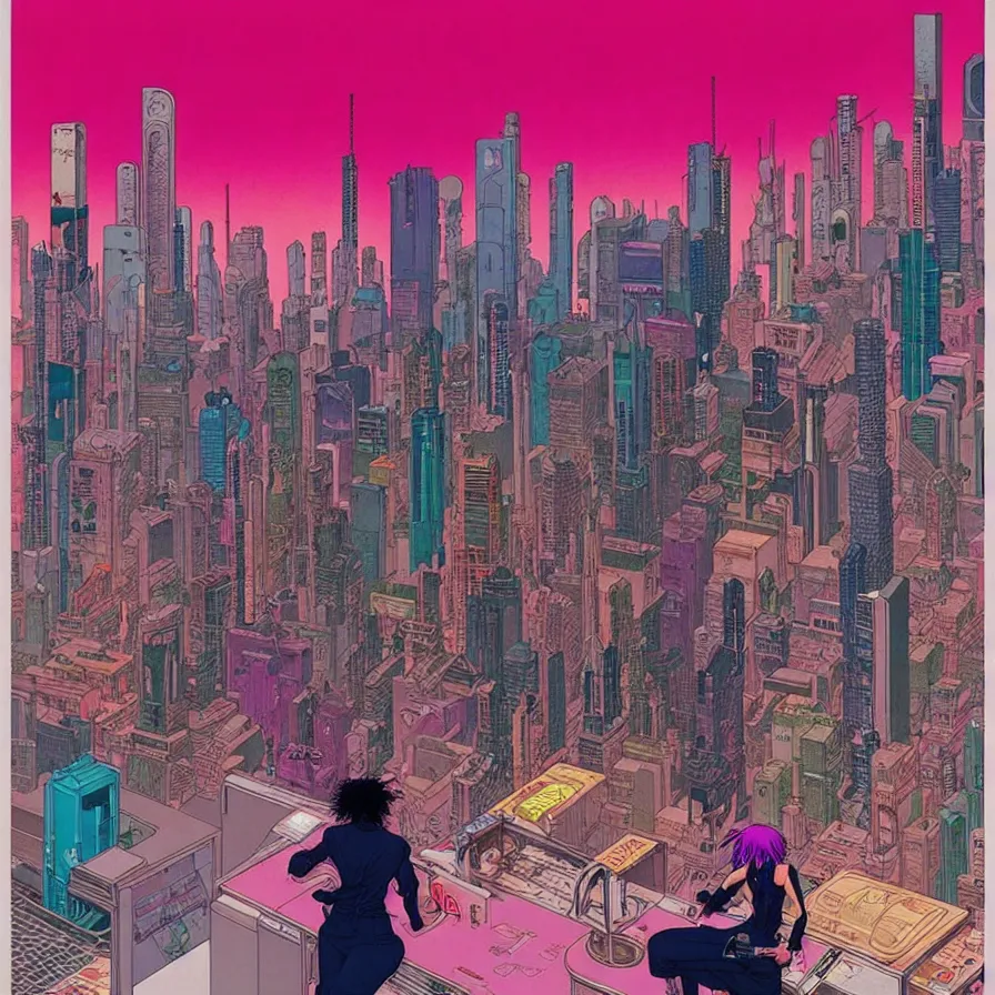 Image similar to ( ( ( ( stylish bar counter in cyberpunk city ) ) ) ) by mœbius!!!!!!!!!!!!!!!!!!!!!!!!!!!, overdetailed art, colorful, artistic record jacket design