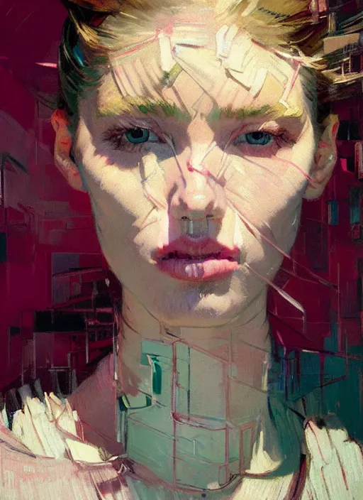 Image similar to portrait of a beautiful girl, eyes closed, open mouth, shades of pink, beautiful face, rule of thirds, intricate outfit, spotlight, by greg rutkowski, by jeremy mann, by francoise nielly, by van gogh, digital painting