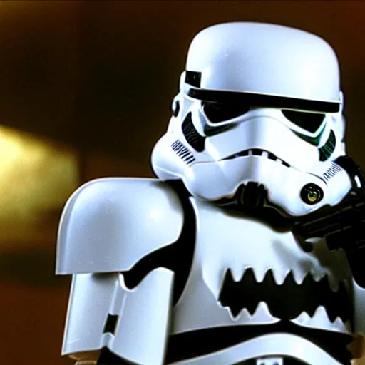 Prompt: a film still of gremlin in a storm trooper suit in star wars realistic, detailed