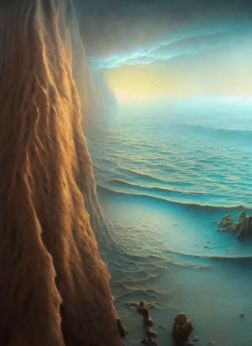 Prompt: A hyper-detailed 3d render like a Oil painting of the Aquatic Cliffs of the Great Sand Sea, surrealism!!!!! surreal concept art, lifelike, photorealistic, digital painting, aesthetic, smooth, sharp focus, Artstation HD, by Greg Rutkowski, Chris Tulloch McCabe, Valentina Remenar and Asher Duran,