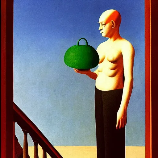 Image similar to devil in disguise, oil painting by rene magritte and edward hopper