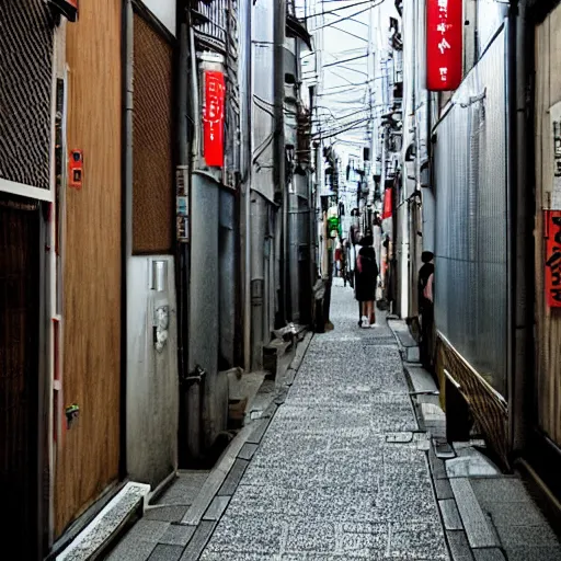 Prompt: japanese city back alleys by robert hubert