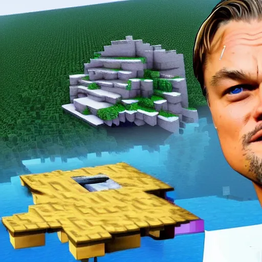 Prompt: leonardo di caprio in minecraft destroys evilarthas home