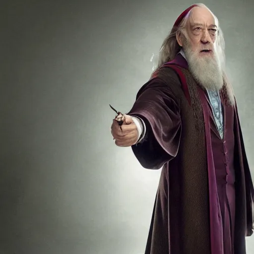 Image similar to Photo of Emma Watson as Professor Dumbledore, full body shot