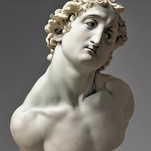 Image similar to a sculpture by canova, michelangelo with the likeness of john belushi