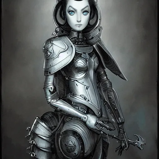 Image similar to Lofi portrait with armor, Pixar style by Joe Fenton and Stanley Artgerm and Tom Bagshaw and Tim Burton