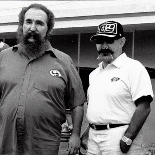 Prompt: Kansas City Chief’s Coach Andy Reid with Fidel Castro in year 1960