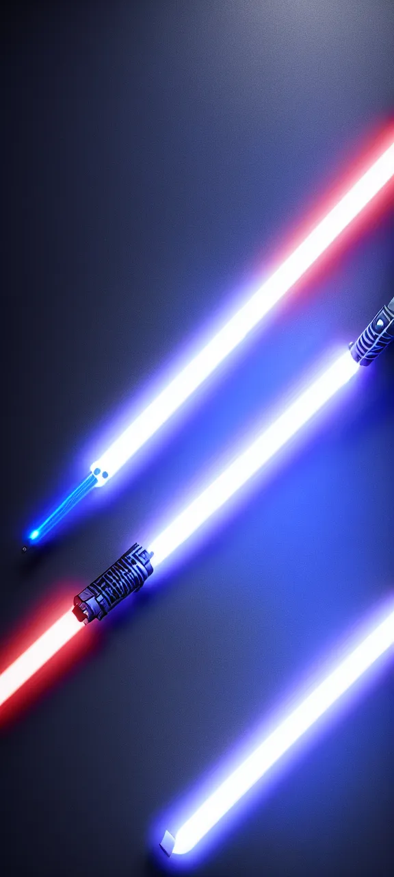 Image similar to detailed cinematic render, of a blue cyberpunk lightsaber lying vertically on a glossy floor, in a dark room, photo from above, octane render 8 k, digital art, lightsaber wallpaper 4 k, ray tracing, jedi fallen order lightsaber wallpaper 4 k, cal kestis lightsaber wallpaper