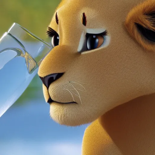 Image similar to Simba from The Lion King drinking water