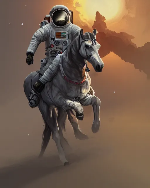 Prompt: sitting astronaut under the horse that riding, artstation