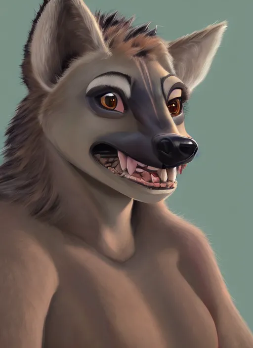 Prompt: oil painting detailed full body of anthromorphic female hyena, in style of zootopia, zootopia, zootopia, fursona, furry, furaffinity, 4 k, deviantart, furry art, fursona art, wearing business suit, in style of zootopia, hyena fursona, cyberpunk, female, expressive, detailed feminine face,