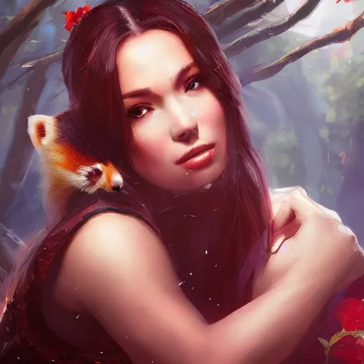 Prompt: a detailed image of a beautiful woman with red panda features, in professional makeup, by ross tran, greg rutkowski, 4 k