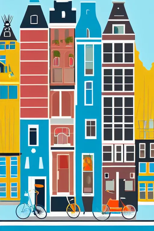 Image similar to minimalist boho style art of colorful amsterdam, illustration, vector art