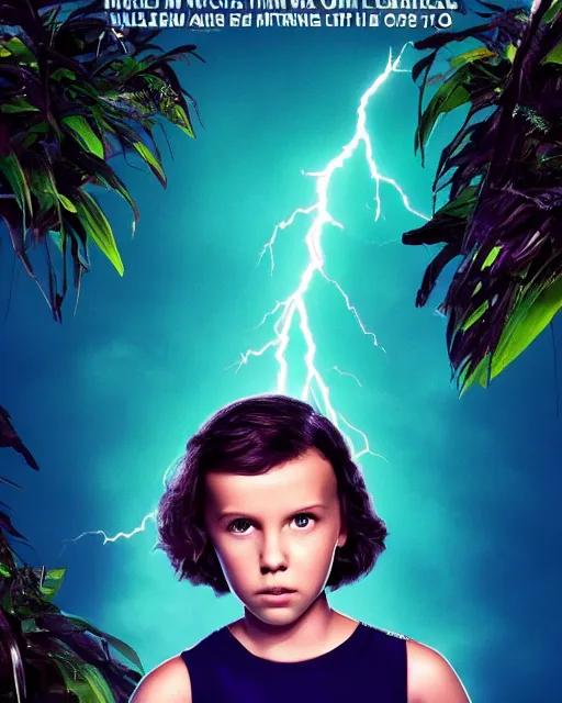 Image similar to Poster of Millie Bobby Brown in a jungle of lightning