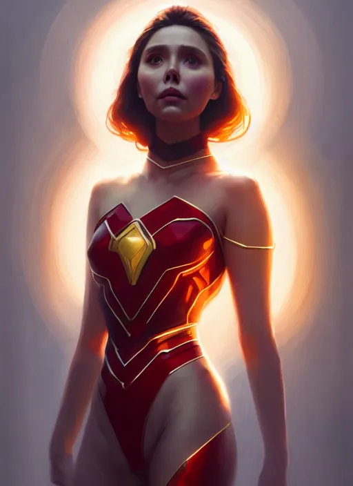 Image similar to portrait of modern darna, elizabeth olsen, intricate, elegant, glowing lights, highly detailed, digital painting, artstation, glamor pose, concept art, smooth, sharp focus, illustration, art by wlop, mars ravelo and greg rutkowski