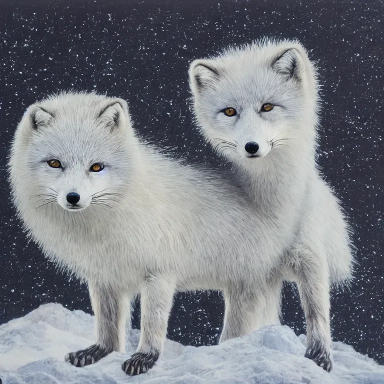 Prompt: hyperrealistic portrait of arctic fox bring ice and fire and destruction to the world photorealistic symmetrical detailed fracta central compositionl