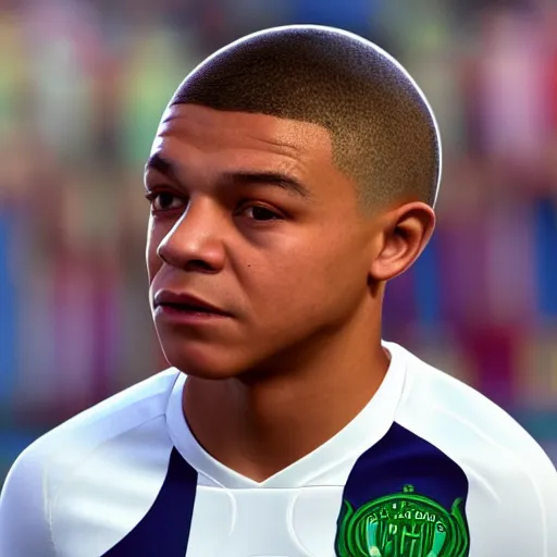 Prompt: kylian mbappe dressed with the betis football team shirt in the benito villamarin, 4 k extremely photorealistic, hyper detailed!!