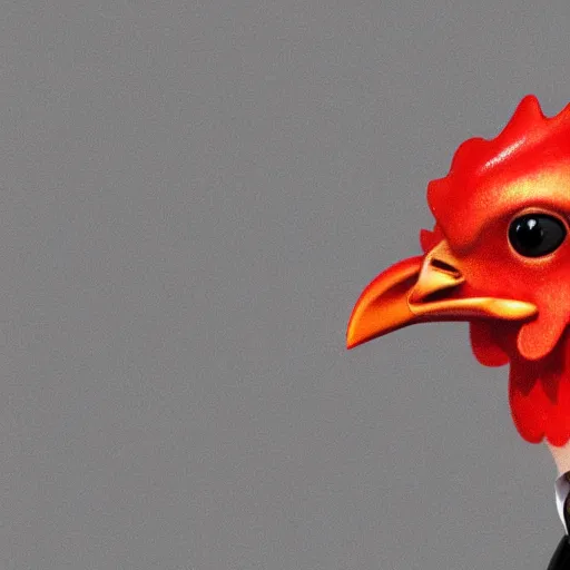 Prompt: a closeup portrait of an antropomorphic chicken wearing a suit, photorealistic