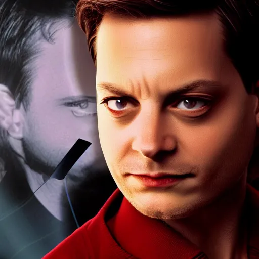 Image similar to evil tobey maguire, cinematic lighting