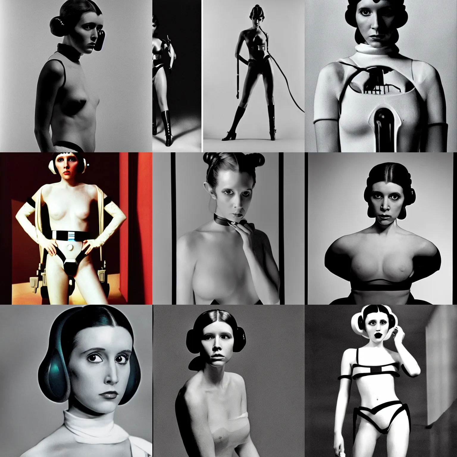 Image similar to a model photograph of princess leia by hartmut newton