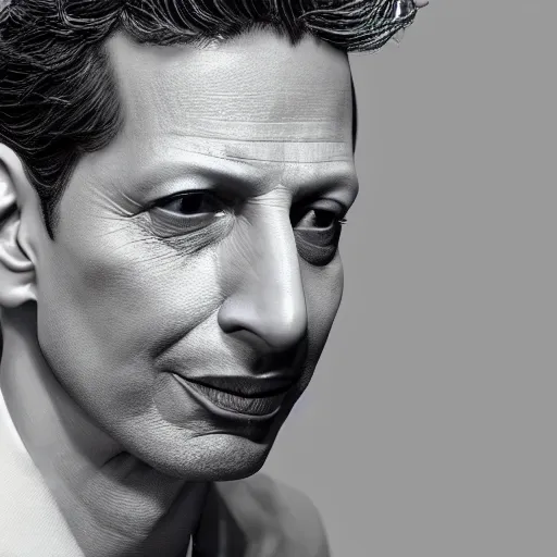 Image similar to !! hyperrealistic!! image of jeff goldblum, by thomas eakes & xiang duan, perfect facial symmetry, dim volumetric cinematic lighting, photorealistic, 8 k octane beautifully detailed render, post - processing, extremely hyper - detailed, intricate, lifelike texture, epic composition, masterpiece, trending on artstation, stunning,