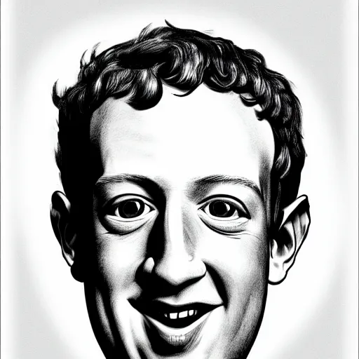 Image similar to a caricature portrait of Mark Zuckerberg drawn by Mort Drucker Mad Magazine