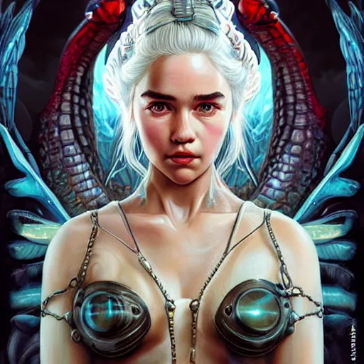 Image similar to lofi biopunk daenerys targaryen portrait with dragons, Pixar style, by Tristan Eaton Stanley Artgerm and Tom Bagshaw.