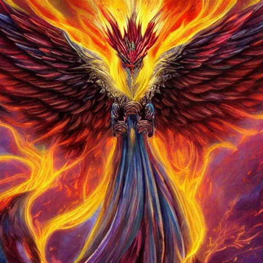 Prompt: fantasy art phoenix rising from ashes