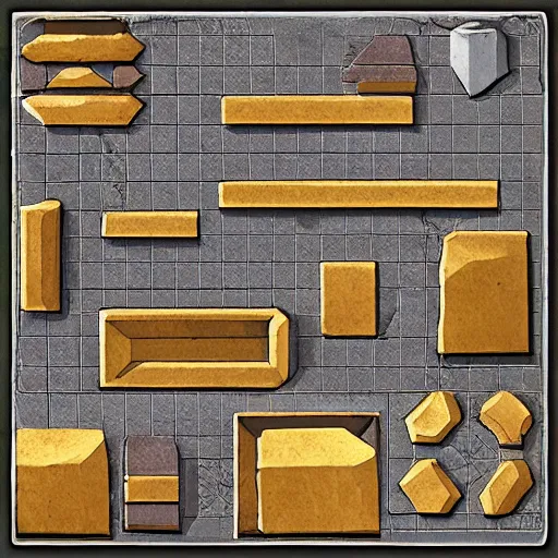 Image similar to a pack of 2. 5 d isometric tiles, high fantasy, medieval, alchemy, magical laboratory