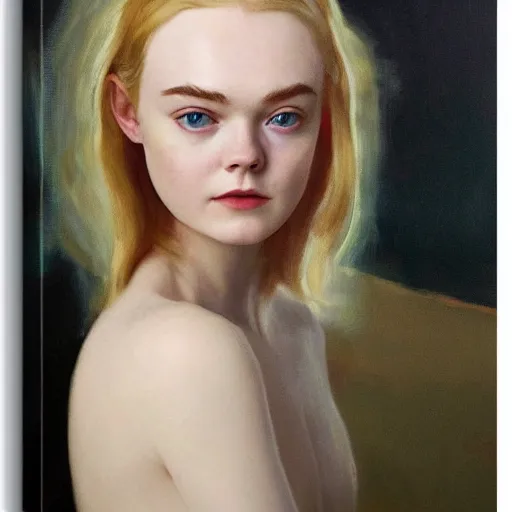 Image similar to Elle Fanning in a black robe holding a skull on the beach, head and shoulders portrait, stormy weather, extremely detailed masterpiece, Roger Deakin’s cinematography, oil on canvas, Edward Hopper,