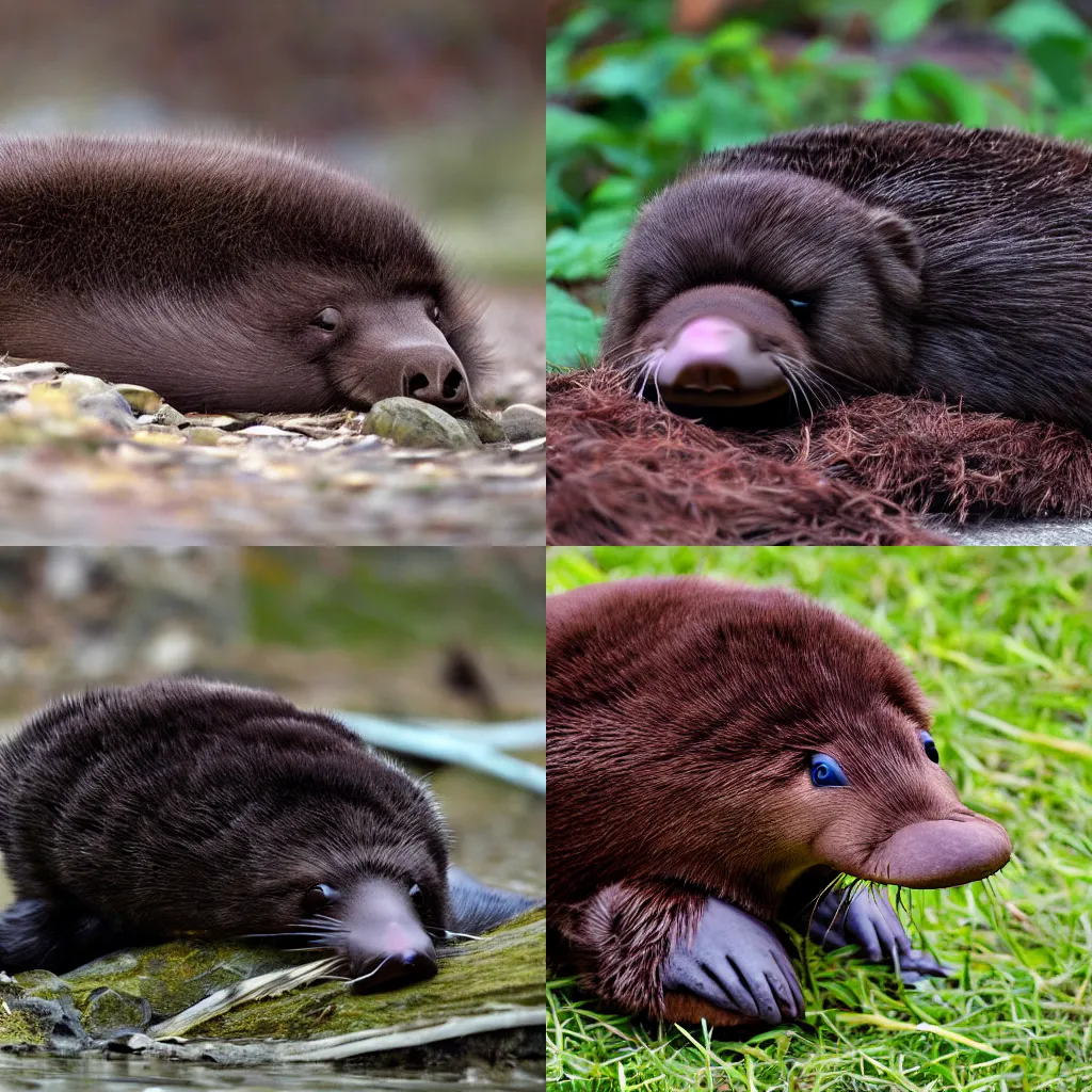 Prompt: a fluffy platypus