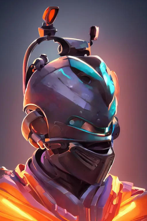 Image similar to epic mask helmet robot ninja portrait stylized as fornite style game design fanart by concept artist gervasio canda, behance hd by jesper ejsing, by rhads, makoto shinkai and lois van baarle, ilya kuvshinov, rossdraws global illumination radiating a glowing aura global illumination ray tracing hdr render in unreal engine 5