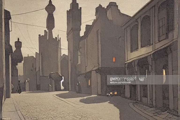 Image similar to winding street at midnight in a very old very beautiful city by George Price Boyce and Nicholas Roerich and William Dyce, glowing paper lanterns, strong dramatic cinematic lighting , ornate tiled architecture, lost civilizations, smooth, sharp focus, extremely detailed