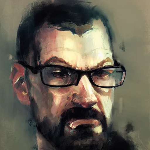 Prompt: Gordon Freeman, portrait by Jeremy Mann, Half Life 2