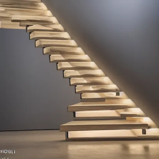 Image similar to mono stringer floating stair, photo shoot 8k