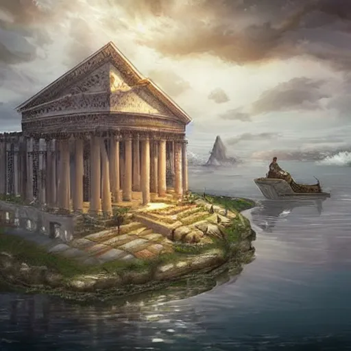 Prompt: a floating pantheon palace in the sky, clouds background, island floating in the sky, epic fantasy style art, fantasy epic digital art
